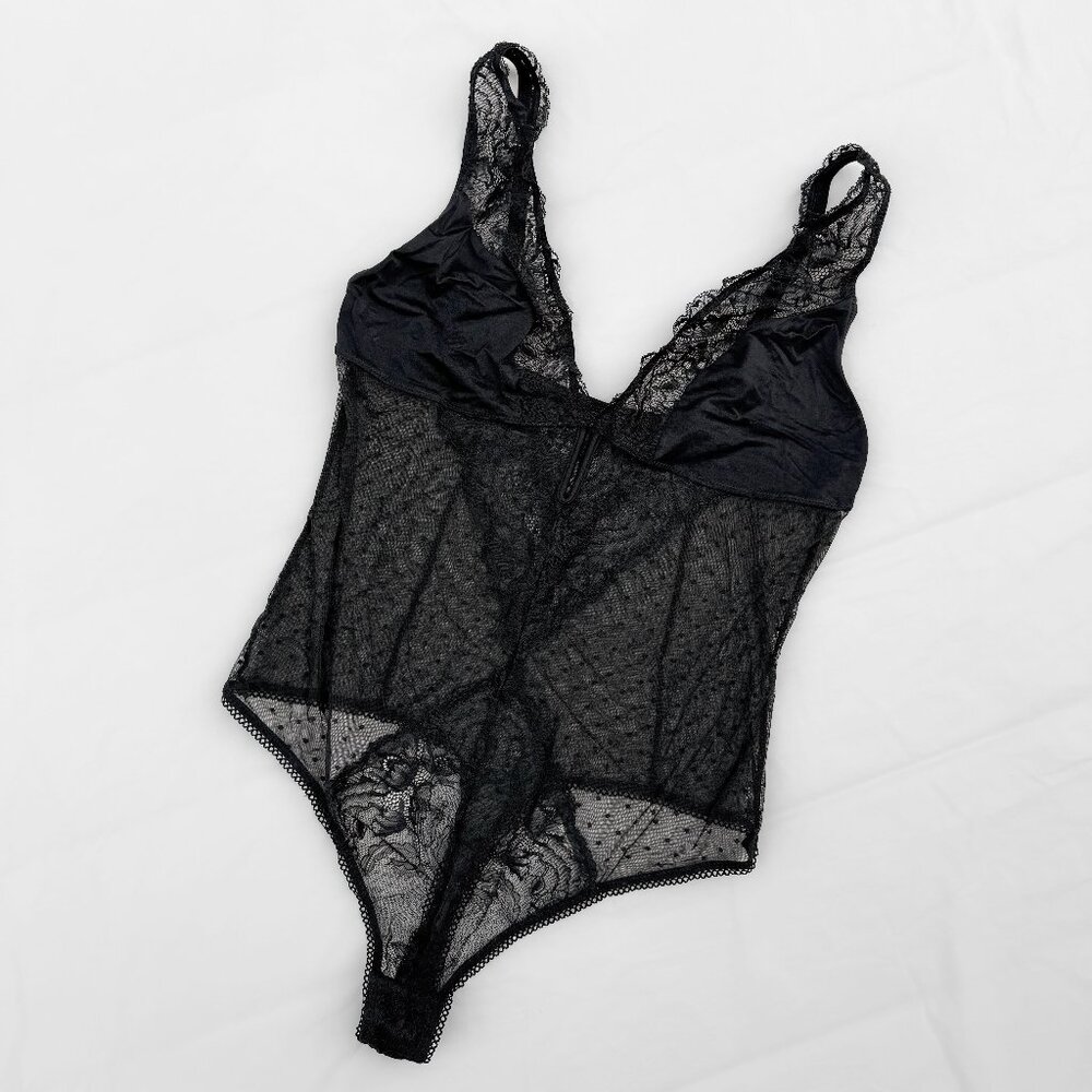 Vintage Black Lace Thong Bodysuit